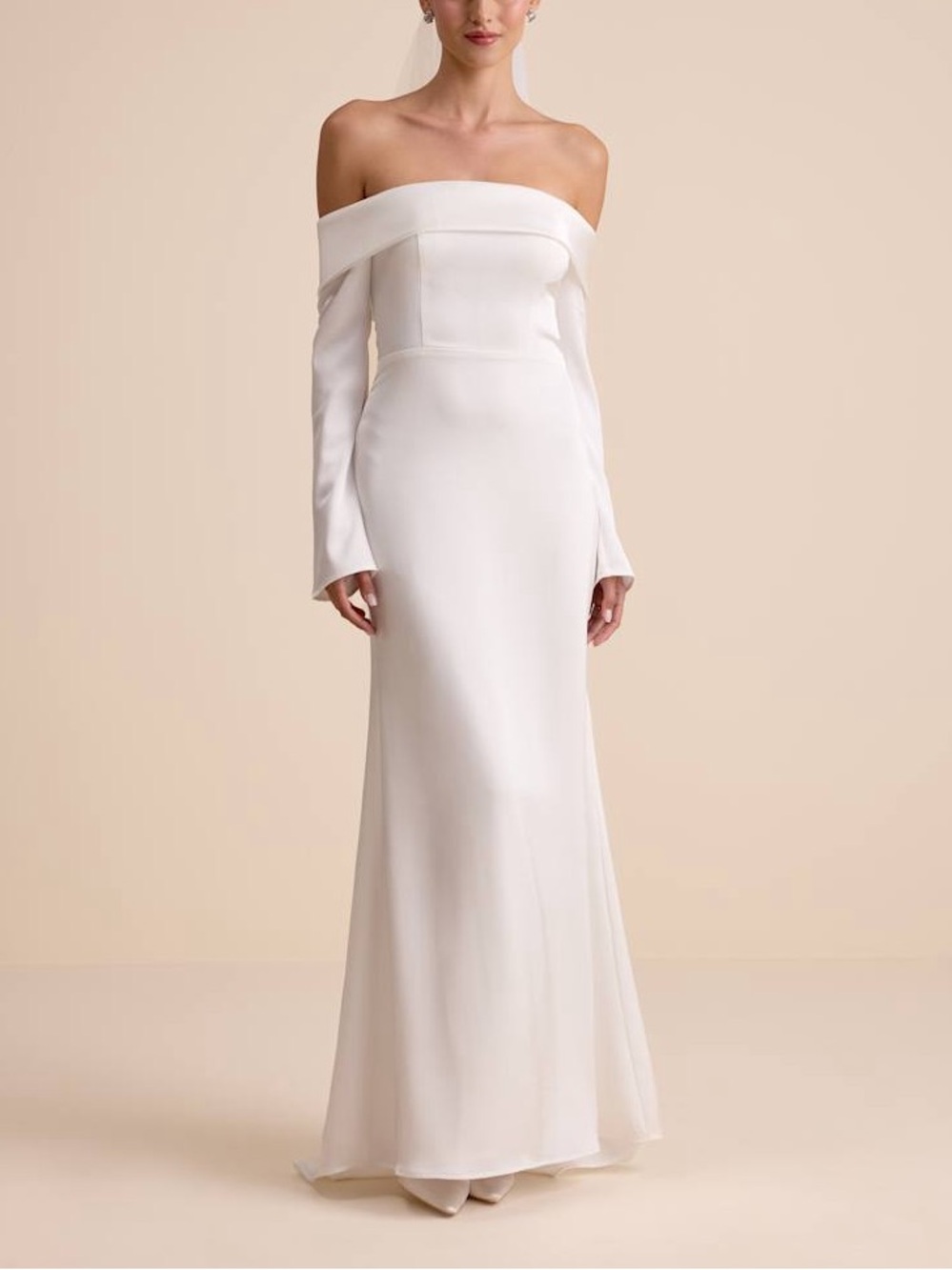Lulus Saintclair White Off-the-shoulder Long Sleeve Maxi Dress Size L NWT